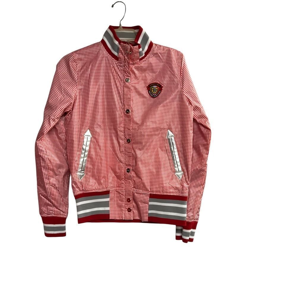 Basic Code Authentic Wear Red Gingham Varsity Bomber Jacket M New SEE DESCRIPTIO